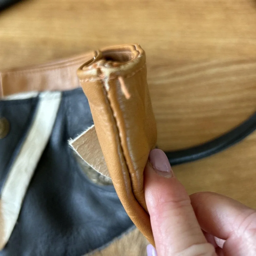 Vintage Artisan Leather Handbag Deerskin Trim Brass Inca Masks Tribal Boho Style